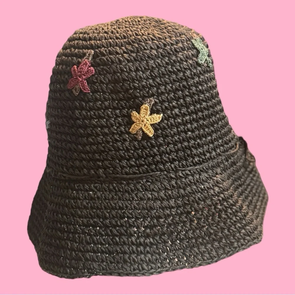 SCALA GAL charcoal gray‎ sun hat Butterflies straw cap 100% paper